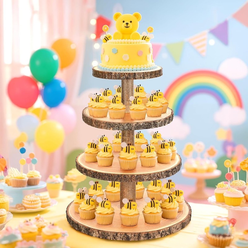 Wooden Cupcake Stand for 24 Cupcakes 4-Tier Dessert Tower Rustic Tiered Displ... gallery