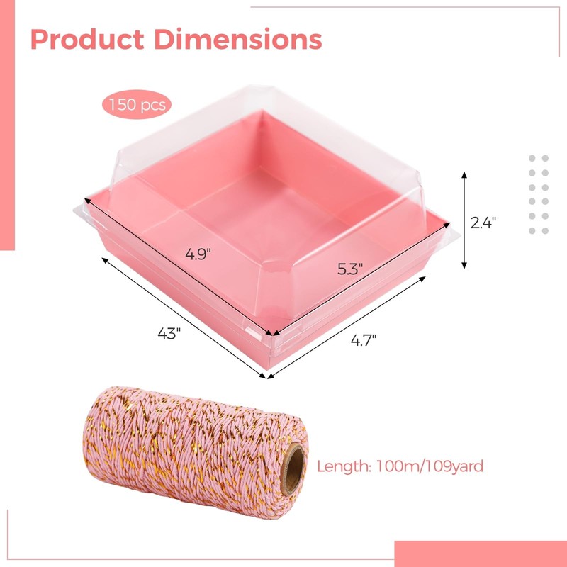 150 Pcs Disposable Cake Containers with Lids, Charcuterie Boxes, Square Pink ... gallery