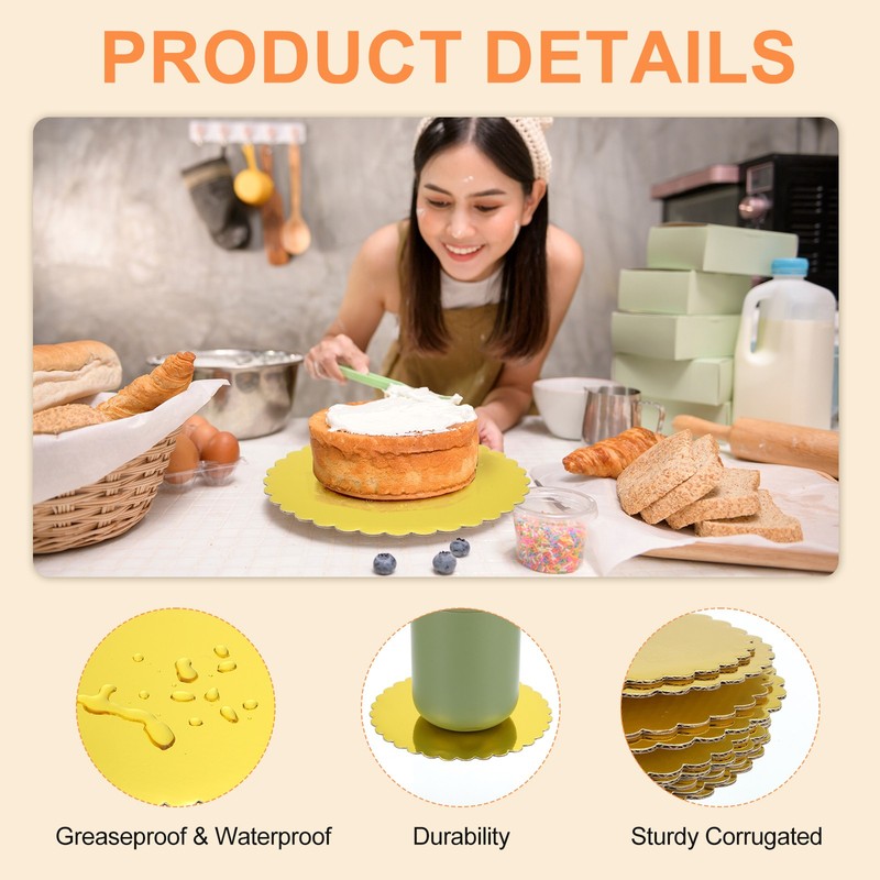 10 Pcs Cardboard Cake Rounds, 10 Inch Cake Board for Desserts, Gold gallery