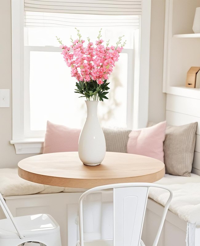 Pink Delphinium Artificial Flowers 8PCS Faux Snapdragon Tall Vase Home Wedding G gallery