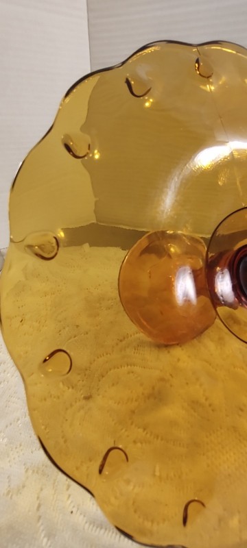 Vintage Amber Teardrop Scallop Indiana Glass Pedestal Cake Plate/Stand Pie MCM gallery