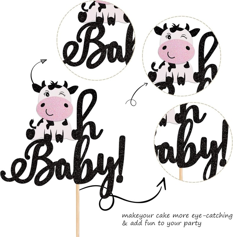 1 PCS Cow Oh Baby Cake Topper Glitter Farm Animals Cake Pick for Gender Reveal T gallery