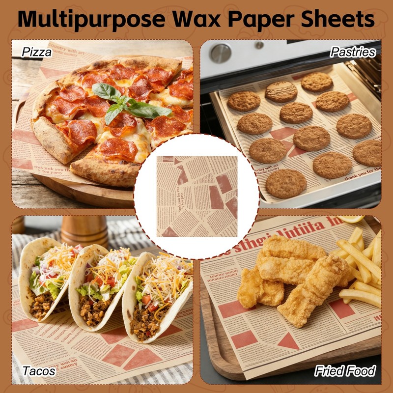 100Pcs Sandwich Wrapping Paper, 7.9x7.9" Food Basket Liners, Brown (Newspaper) gallery