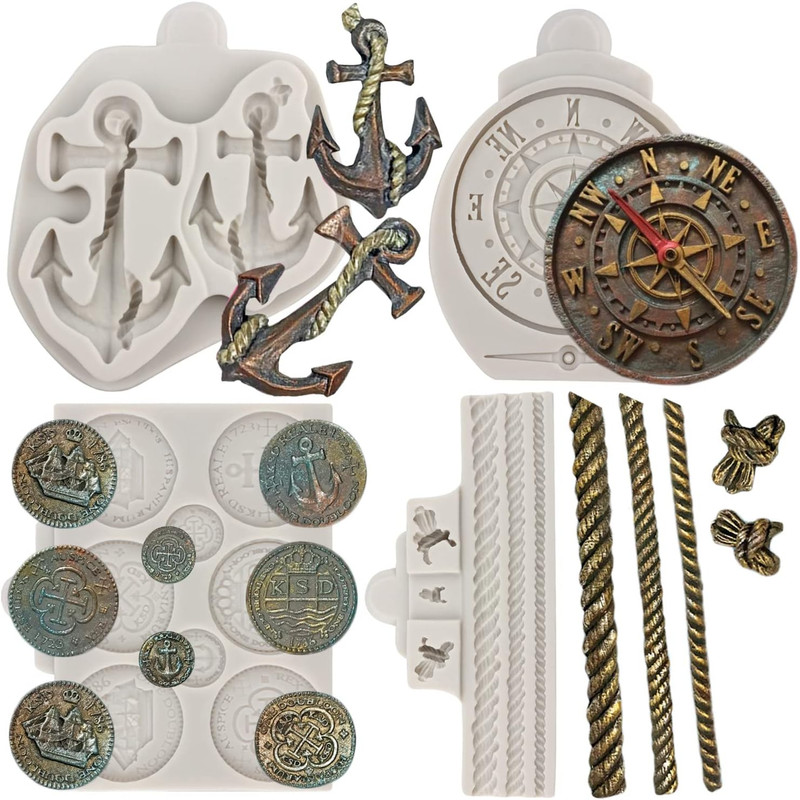 Pirate Silicone Molds Anchor Rope Fondant Mold Compass Chocolate Mold Treasure C
