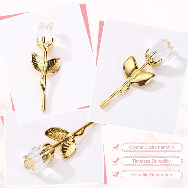 2 Pcs Mini Crystal Rose with Box, Romantic Crystal Rose, Transparent&Gold gallery