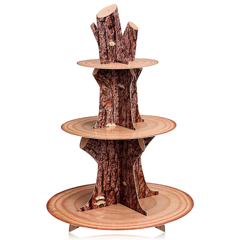 3 Tier Woodland Cupcake Stand Western Party Cardboard Cake Holder Animal Deco…