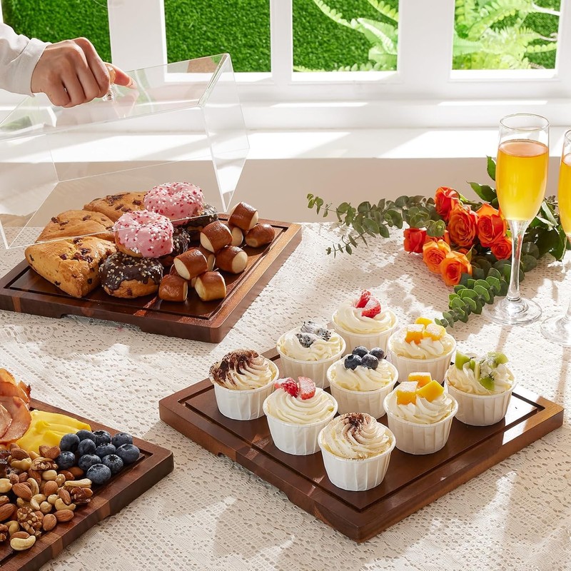 Acacia Wood Cake Stand with Lid-Cake Holder with Dome, 2-in-1 Dessert Table Disp gallery
