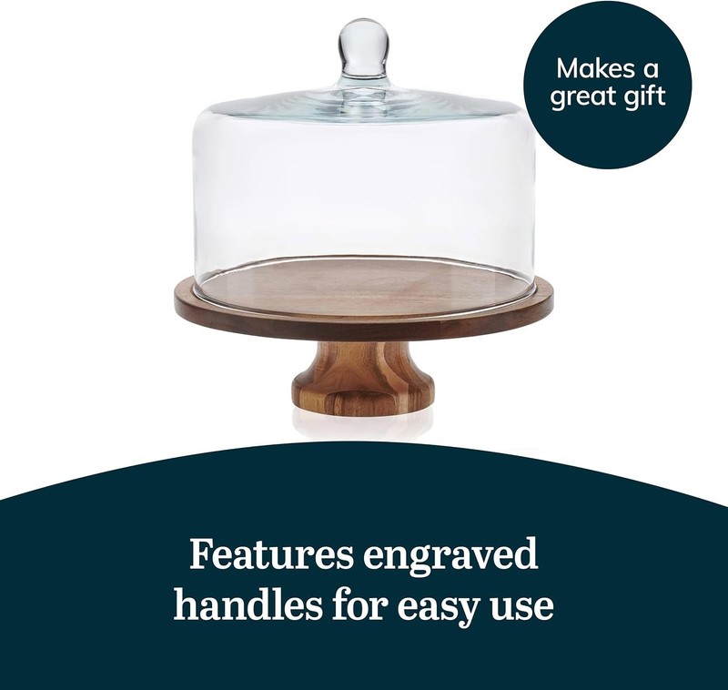 Elegant Acacia Wood Cake Stand with Glass Dome gallery