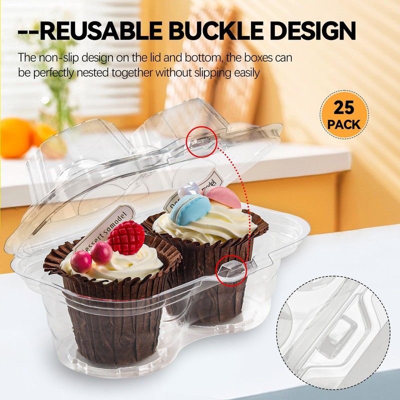 2 Count Cupcake Containers 25 Pack Cupcake Holder with Connected Airtight Lid... gallery