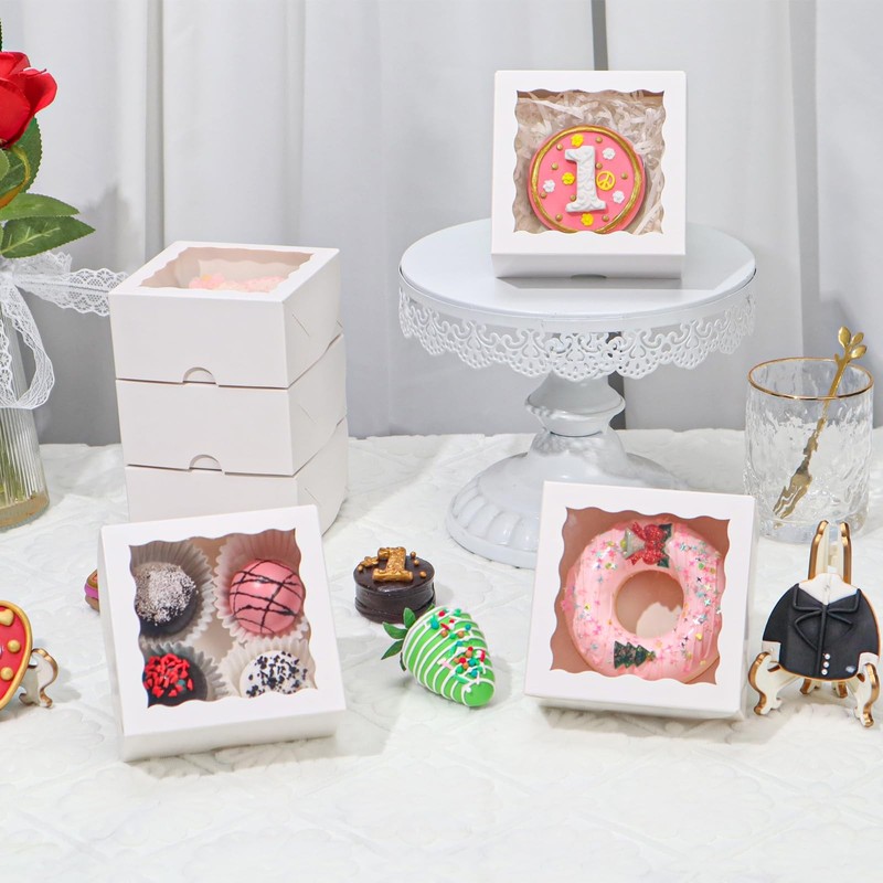 40 Pack White Bakery Boxes 4x4x2 Inches Cookies Boxes Mini Bundt Cake Boxes P... gallery