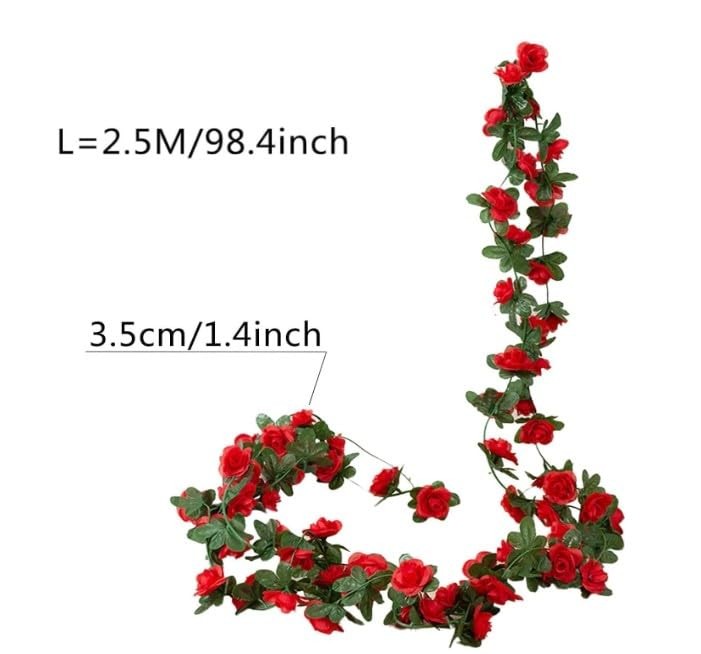 Red Artificial Rose Fake Flower Garland,Peony Vine Flowers Garland Hanging gallery