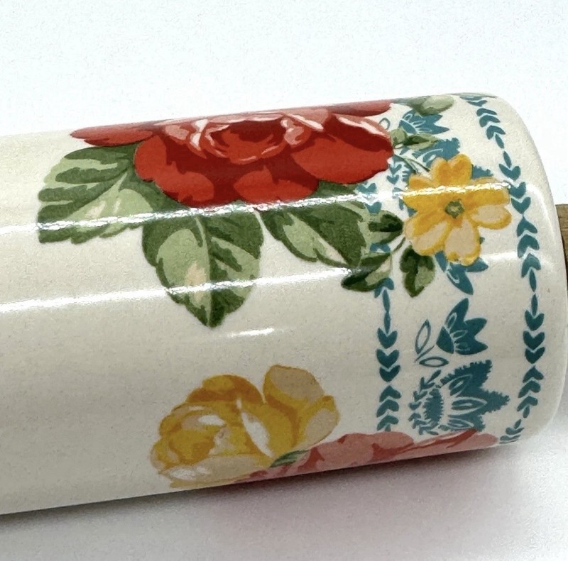 PIONEER WOMAN Vintage Floral Ceramic Rolling Pin w/ Wood Handles Country Core gallery