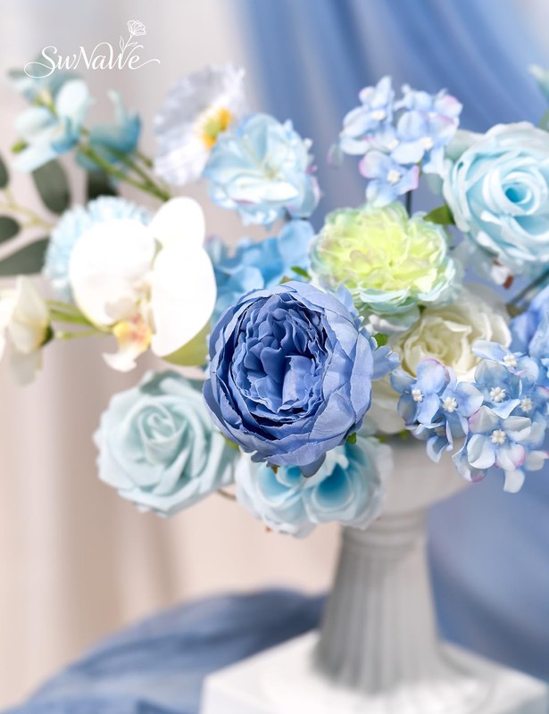 Swnawe Baby Blue Flowers Artificial Roses Combo Set Fake Blue Silk Flowers Faux gallery