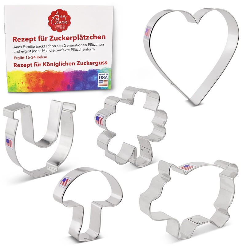 Ann Clark Good Luck & Love Cookie Cutters 5-Pc. Set (Four Leaf Clover, Heart,... gallery