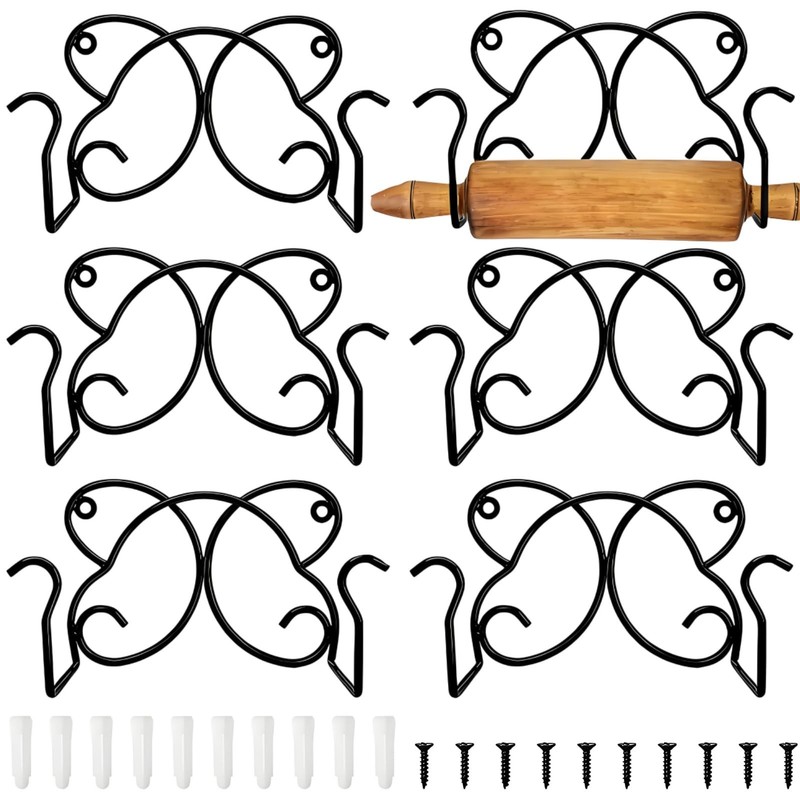 5 Pack Rolling Pin Holder, Wall Mount Roller Display Rack, Butterfly-shape Me…