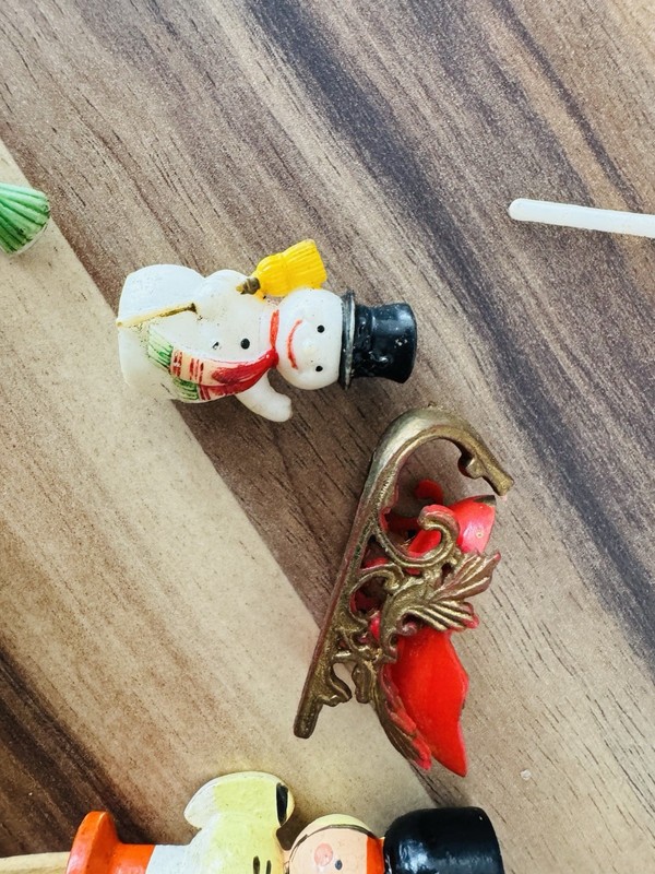 24 Vintage Mini Christmas Cake Cupcake Picks Decoration Wood Plastic Diorama gallery