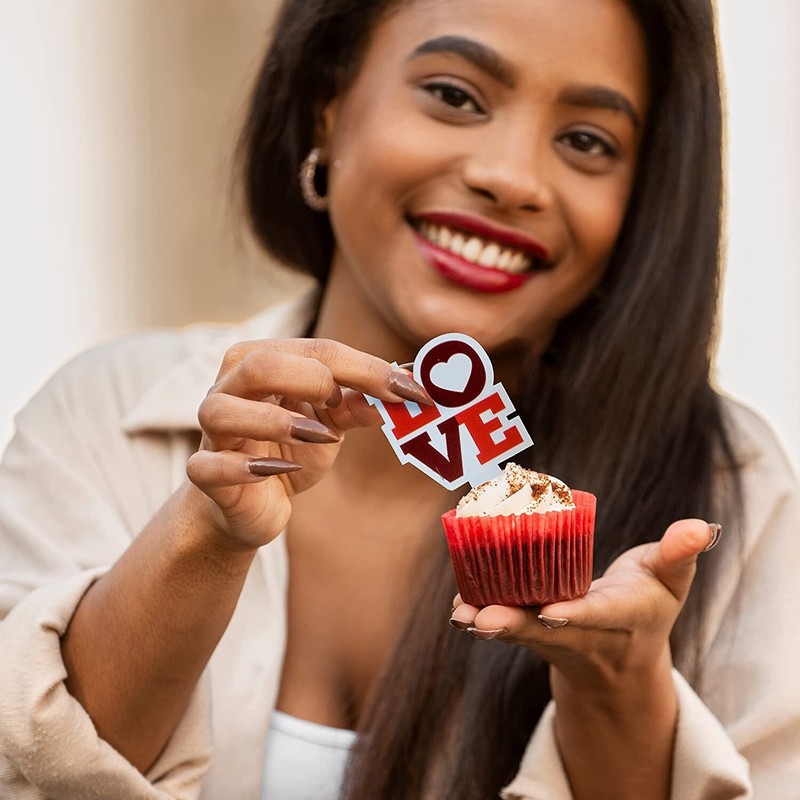Valentines Cupcake Toppers Set of 100 Love Stacked Plastic Cupcake Picks, 2x4 In gallery