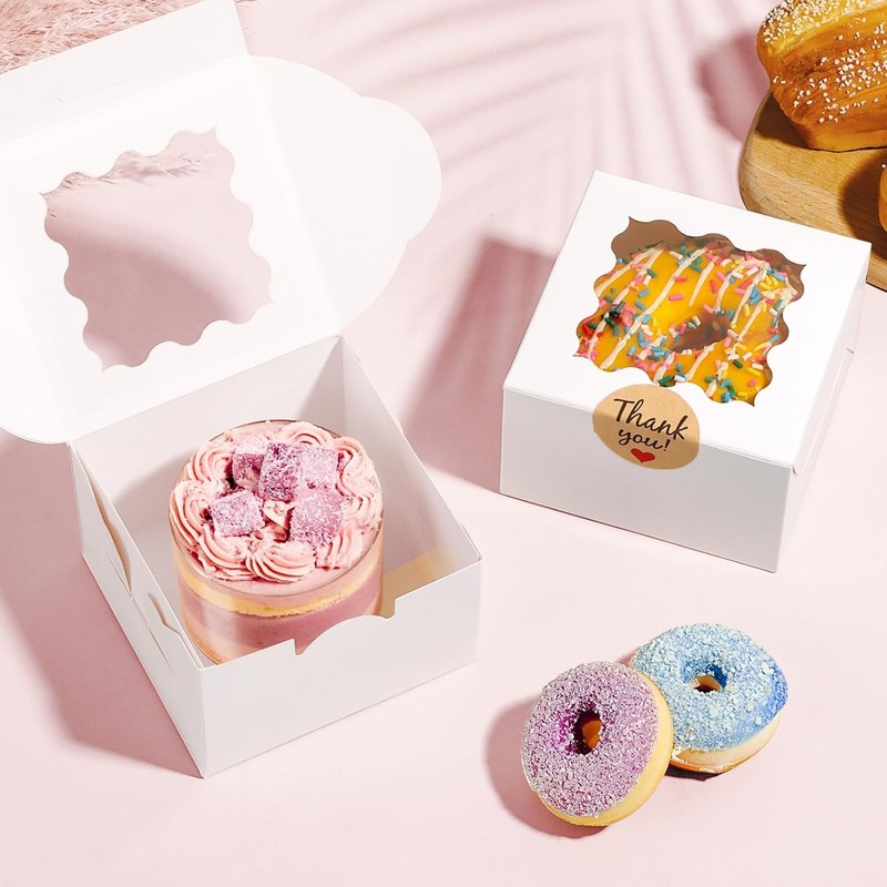 26pcs White Cookie Boxes with Window, 4x4x2.5 Inches Small Bakery Boxes with gallery