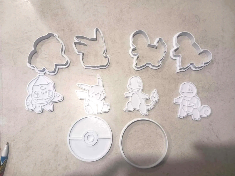 5pc Pokemon Cookie Cutter Embosser Stamp 3D Printed Birthday Party Baking Mould