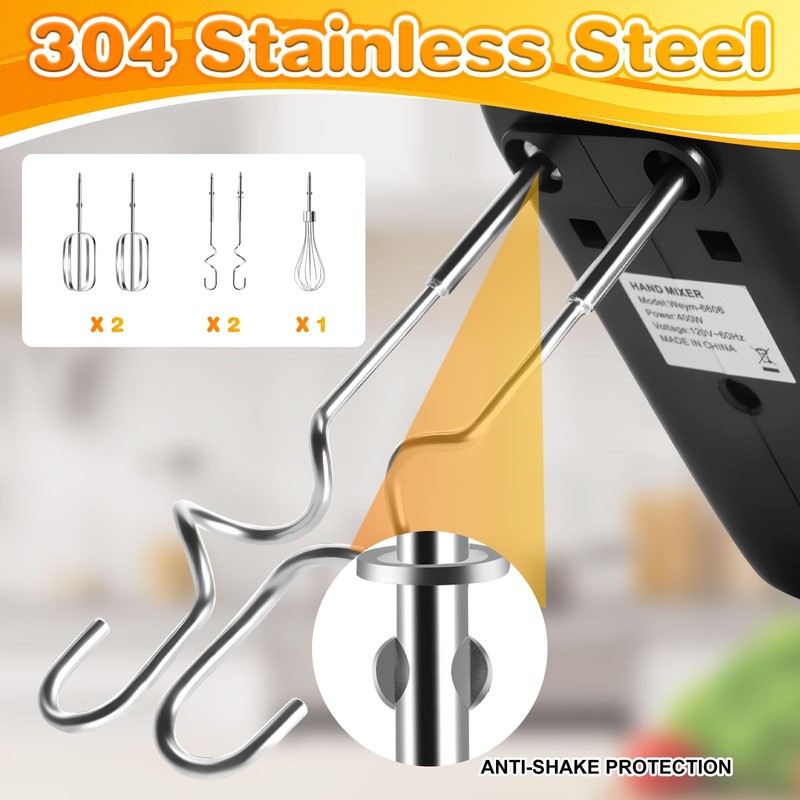 5Speed 400W Hand Mixer Electric Handheld Turbo Eject 5 Attachments Baking gallery