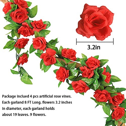 4 Pack Fake Rose Vine Flowers Plants 32.2 FT Artificial Flower Hanging Rose gallery