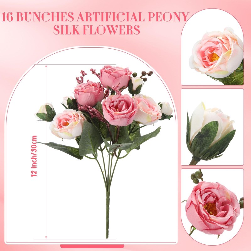 Geosar 16 Bundles Artificial Peonies Flowers Fake Silk Peony Bouquet Faux gallery
