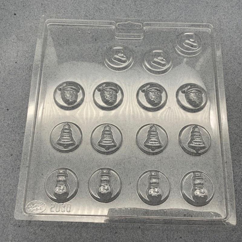 Plastic Candy Craft Mold Christmas Rounds Snowman Santa Tree Stocking