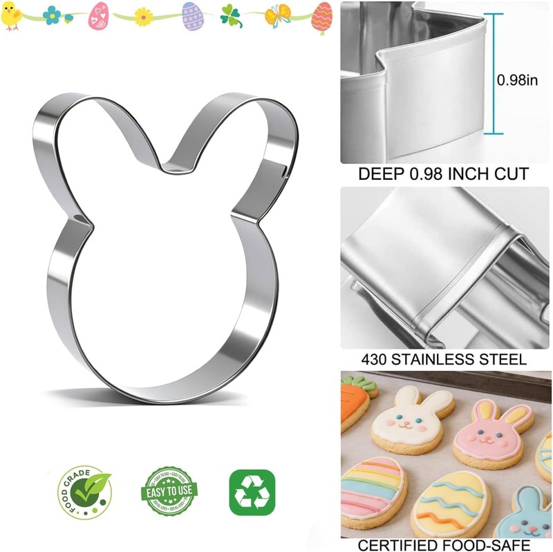 6Pcs Large Easter Cookie Cutters Kids 4'' Bunny Head Egg Chicken Rabbit Carrot gallery