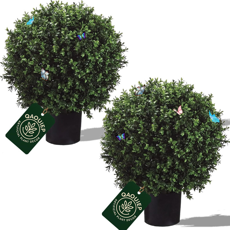 Qaouiep Artificial Boxwood Topiary Trees 24 Inch Faux Plants For Front Door