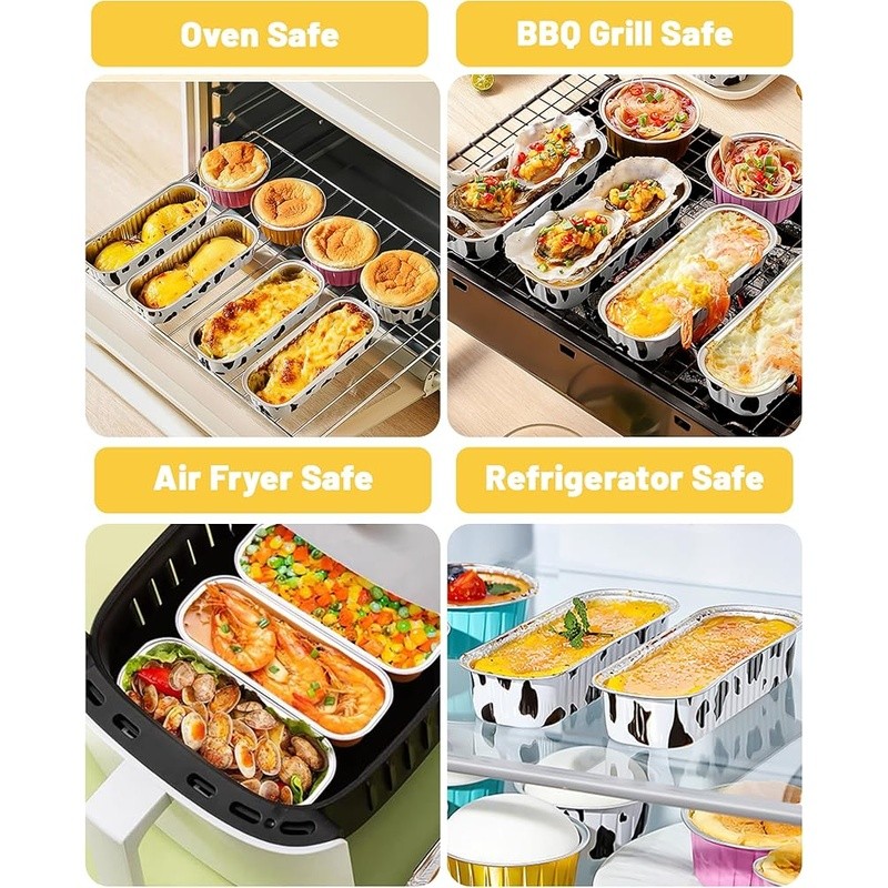 Mini Aluminum Foil Baking Cups W/ Lids & Spoons Party Desserts Camping New gallery