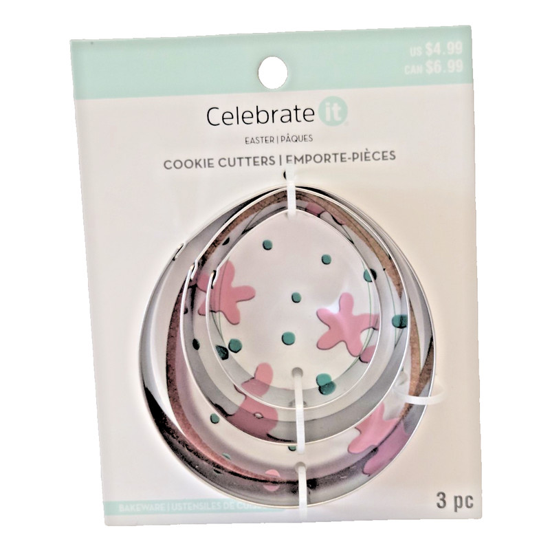 Celebrate It, 3 Easter Egg Cookie Cutters, Food Safe, 3 sizes, Instructions, NEW
