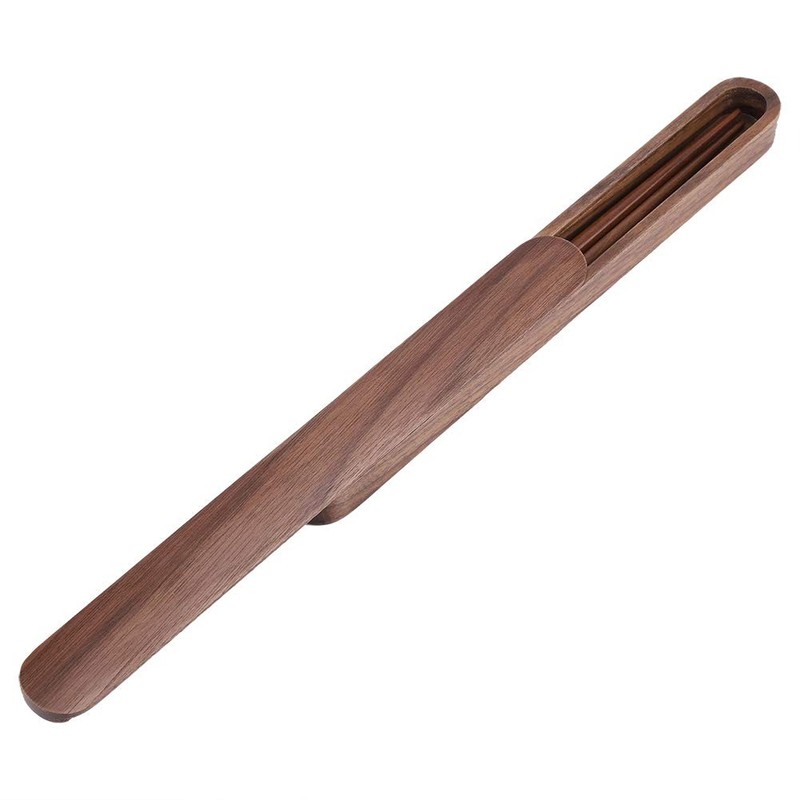 Walnut Wooden Chopsticks Reusable Storage Case Portable Classic Dinnerware Set