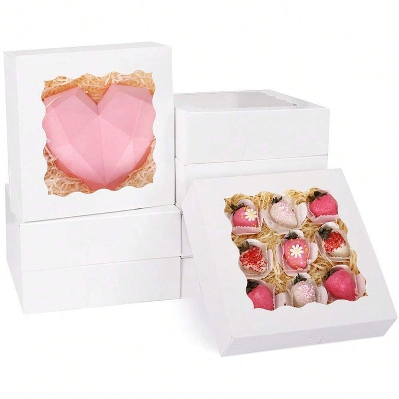 26 52 Pack 9x9x2.5in White Bakery Pie Boxes Window Cookie Donut Treat Boxes