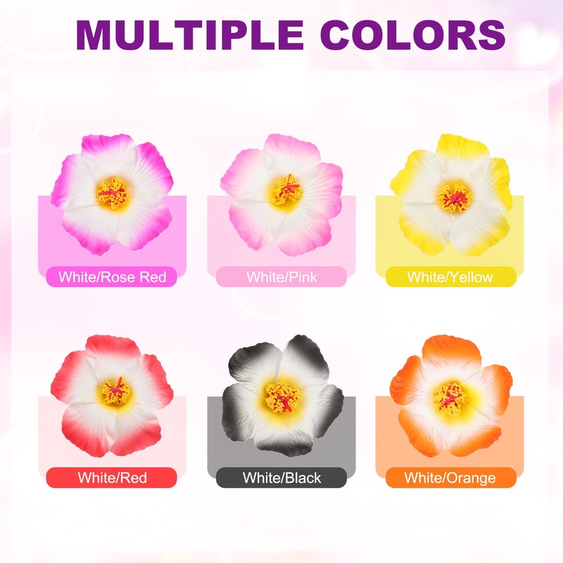 Hawaiian Hibiscus Flowers, 10 Pieces Artificial Flowers Clasp White/Pink gallery