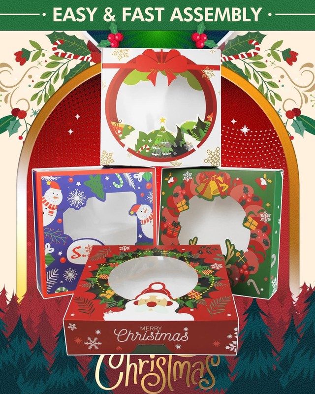 12 PCS Christmas Pie Cookie Donut Bakery Boxes Window 10x10x2.5 Inch Decor gallery