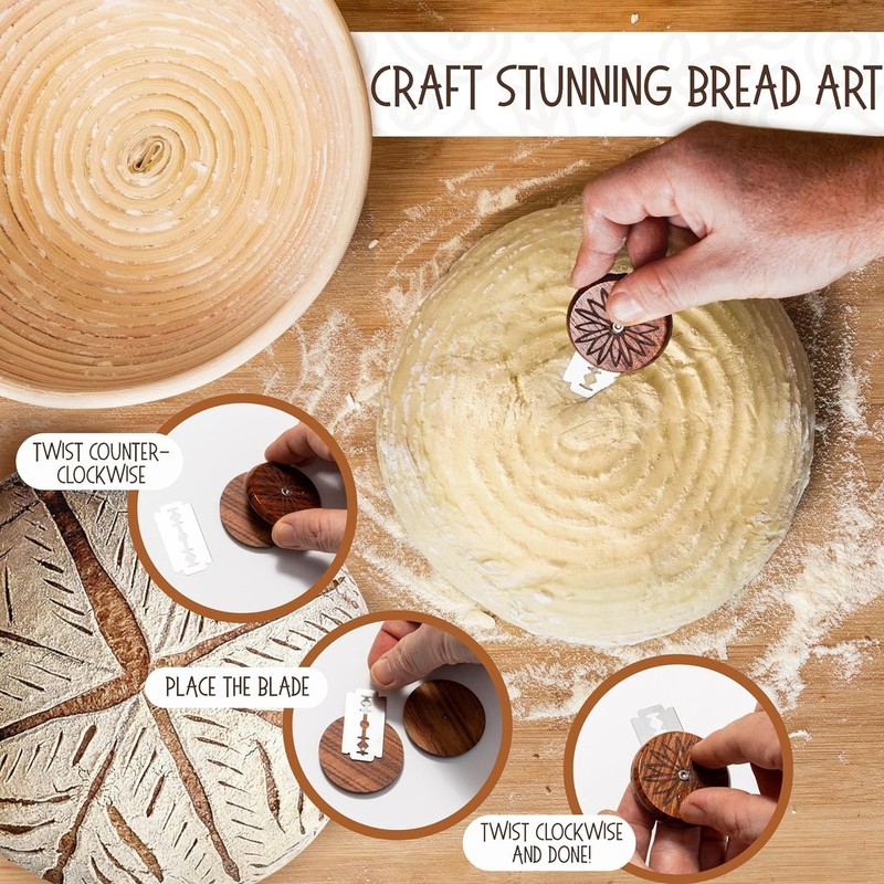 Sourdough Proofing Basket Set 2 Rattan Banneton Round 9" & Oval 10" Bread Mak... gallery