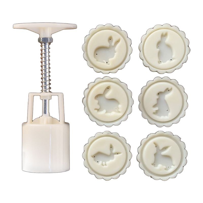 50g Mooncake Mold 6pcs Bunny Stamps Hand Press Moon Cake Pastry Mould Bakeware