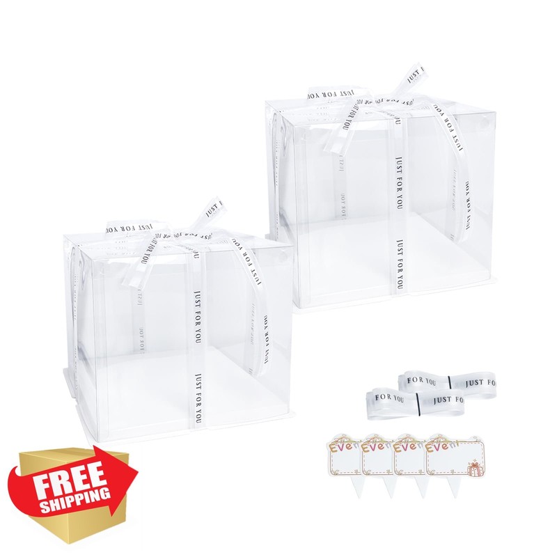Thxutm 6.5″ Square Cake Boxes 2-Pack Plastic Dessert Container