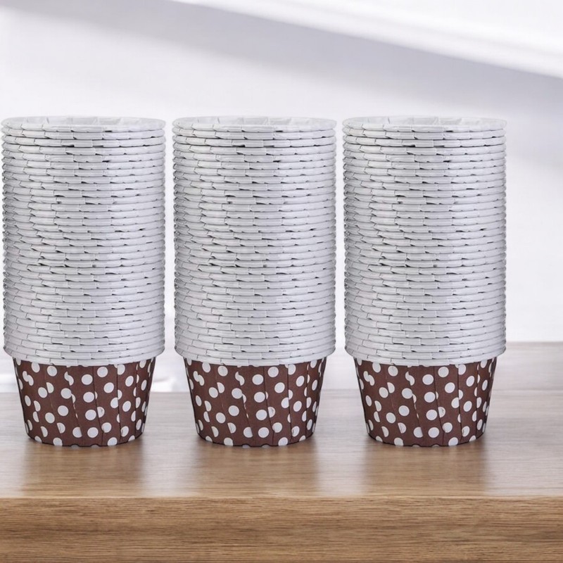 100-Pack Brown Polka Dot Paper Baking Cups – 2.5-Inch Cupcake Liners, Treat Cup
