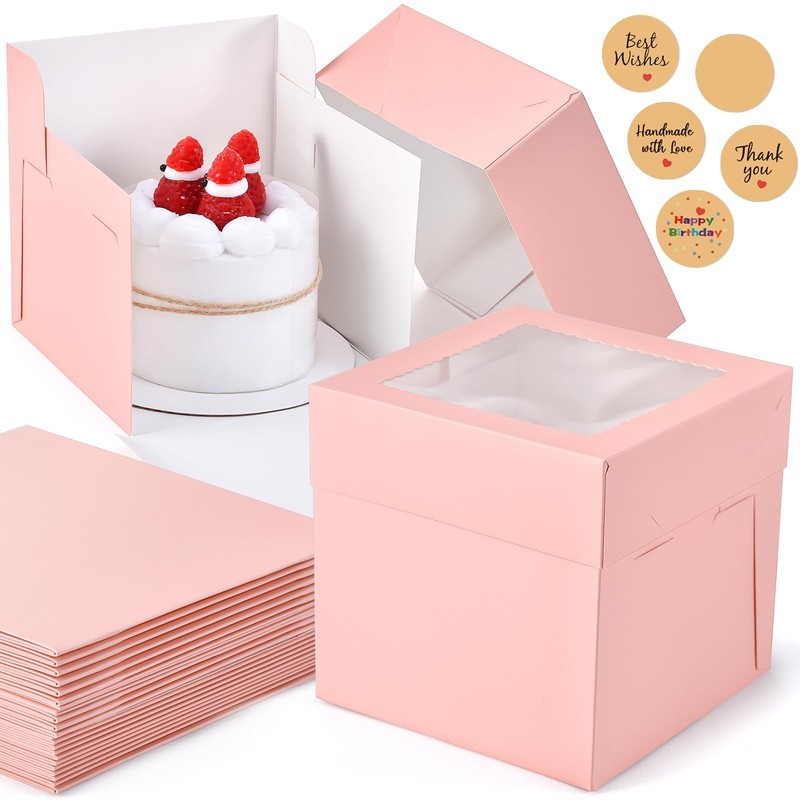 12 PCS 6x6x6 Inch Small Cake Boxes Pink Square Bakery Window For Pastries