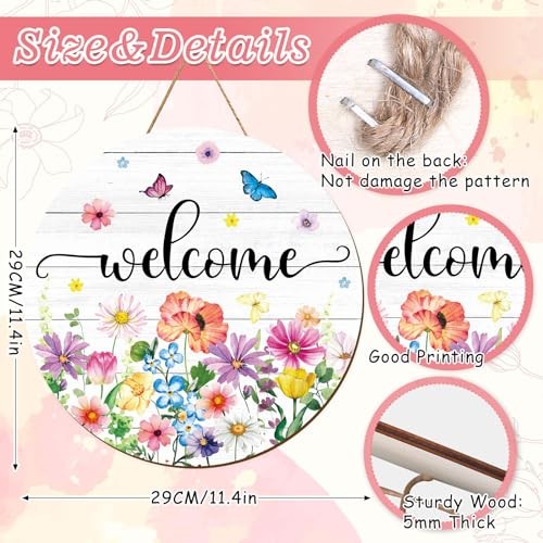 Spring Summer Flower Welcome Door Sign Wildflower Wooden Wildflower vivid gallery