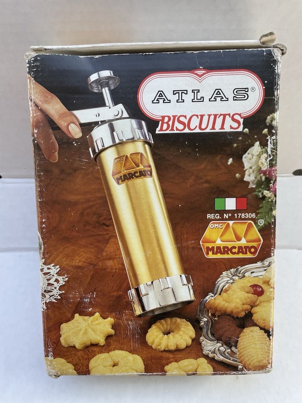 Vintage Marcato Atlas Biscuits Cookie Press 4 Tips and 20 Discs