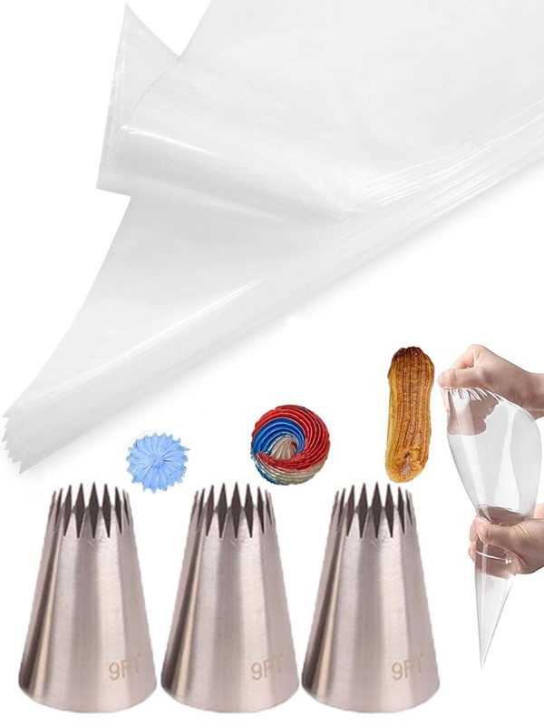 Churro Piping Tips and Bags Set for Eclair &Star with Disposable Pastry Bags