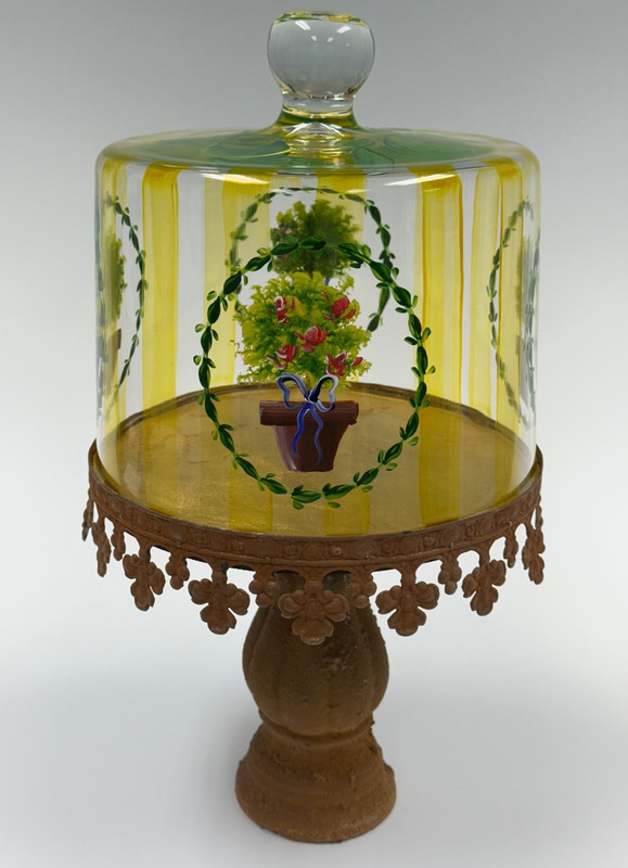 French Country Garden Inspired Cake Tart Pedestal with Hand Painted Glass Cover gallery