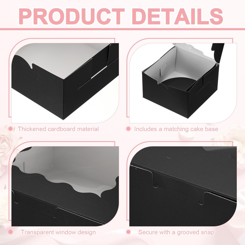 18 Pcs 8 x 8 x 5 Inch Cake Boxes with Window, Black gallery
