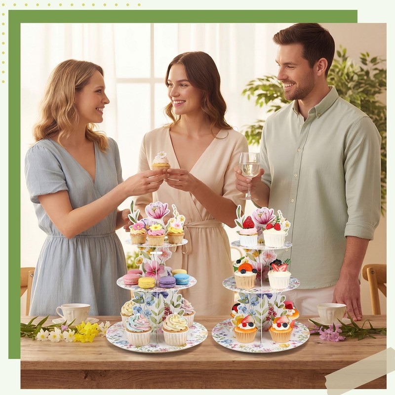 2Pcs 3 Tier Wildflower Party Decoration Cupcake Stand Spring Wildflower Cupca... gallery