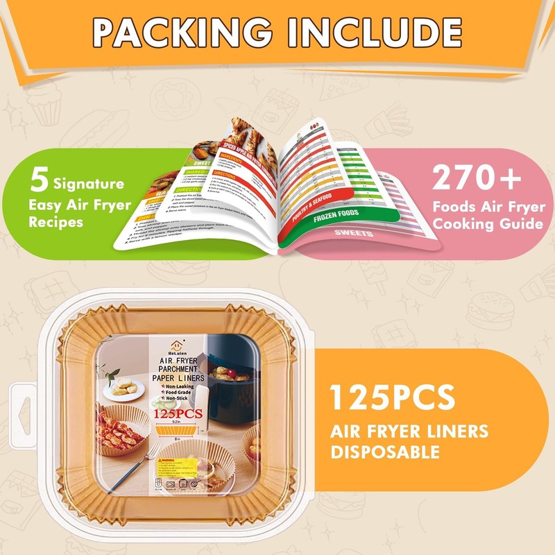 Air Fryer Liners Disposable,125Pcs 8Inch Airfryer Liners with Air Fryer Cheat... gallery