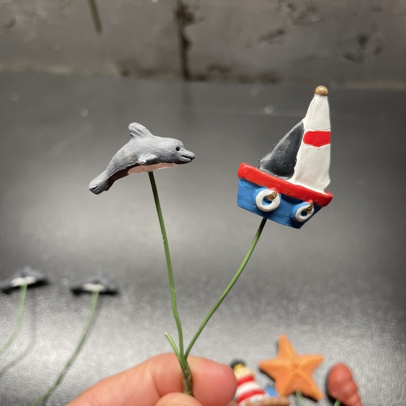 15 Nautical Sea Side Wire Picks Decor Mini Shells Sailboat Gull Cupcake Toppers gallery