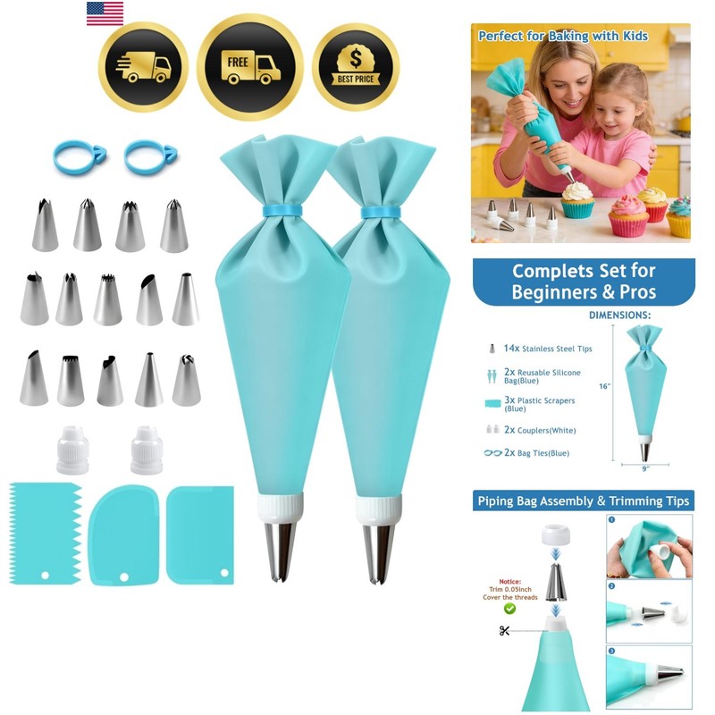 Piping Bags and Tips Set, Cake Decorating Supplies Kit, Reusable Pastry Bags …
