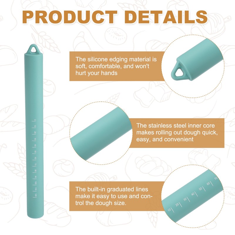 2 Pcs 10 Inch Silicone Rolling Pins Stainless Steel Core for Baking, Green gallery